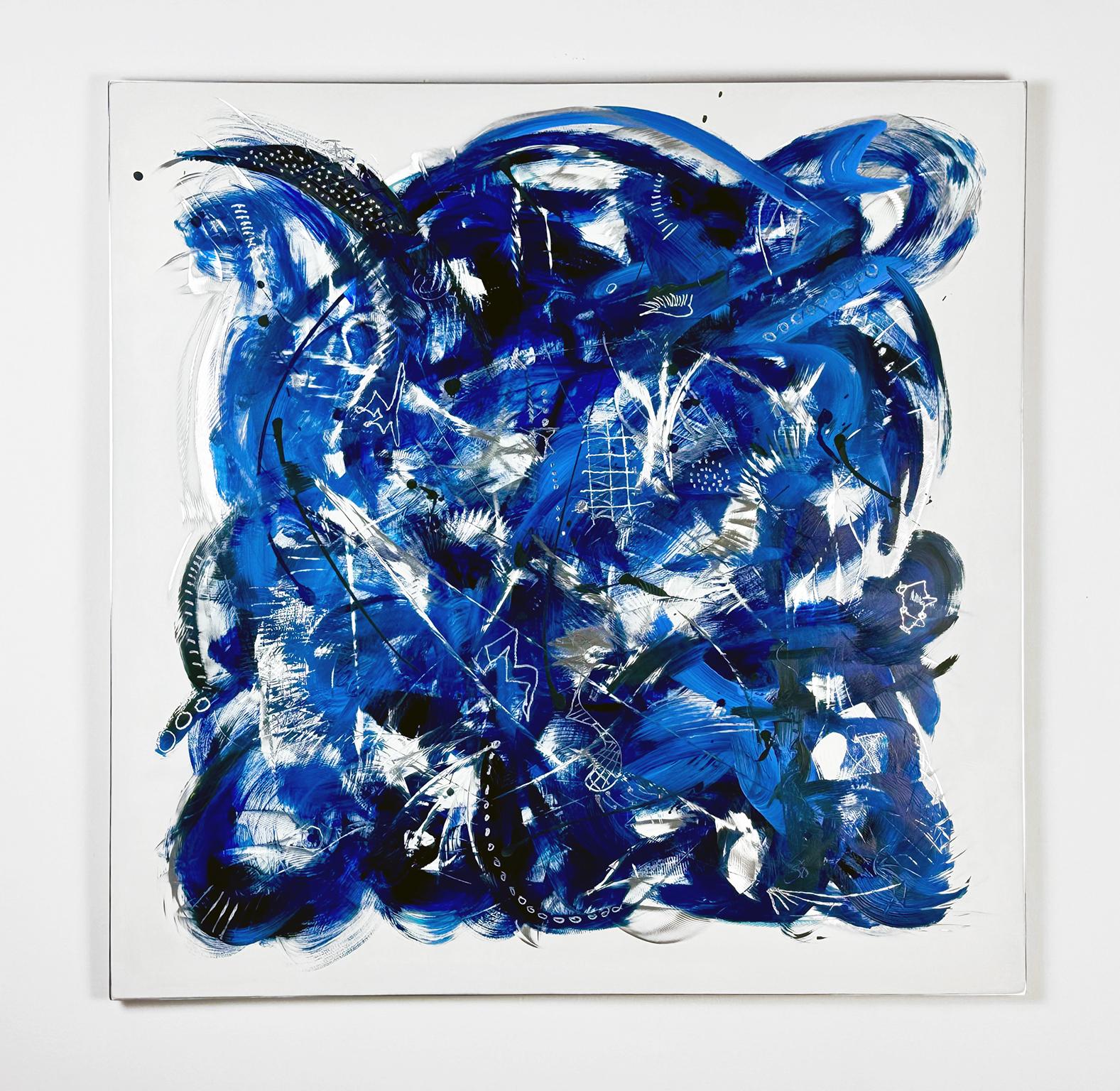 "Presto", dipinto astratto e colorato su pannello di alluminio di Kevin Barrett