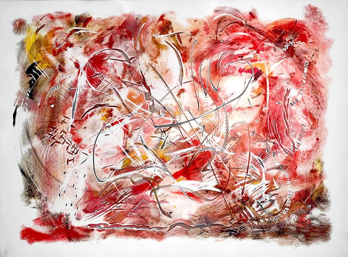 „Rhubarb“, farbenfrohes, abstraktes Gemälde auf Aluminiumplatte von Kevin Barrett im Angebot 1