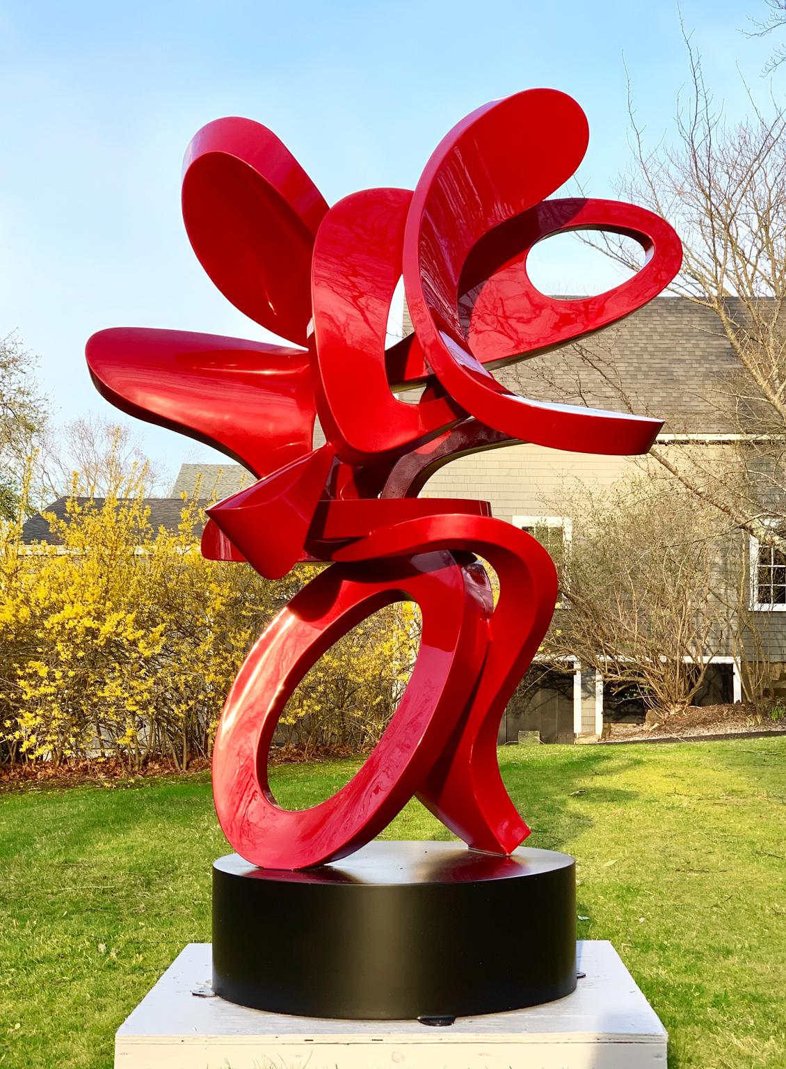 Kevin Barrett Abstract Sculpture - "Scarlet"  Large Outdoor Abstract Aluminum Metal Sculpture, Contemporary