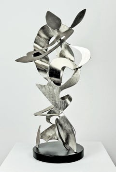 "Silver Surf" by Kevin Barrett, Abstract, Silver Metal Sculpture, Tabletop Size