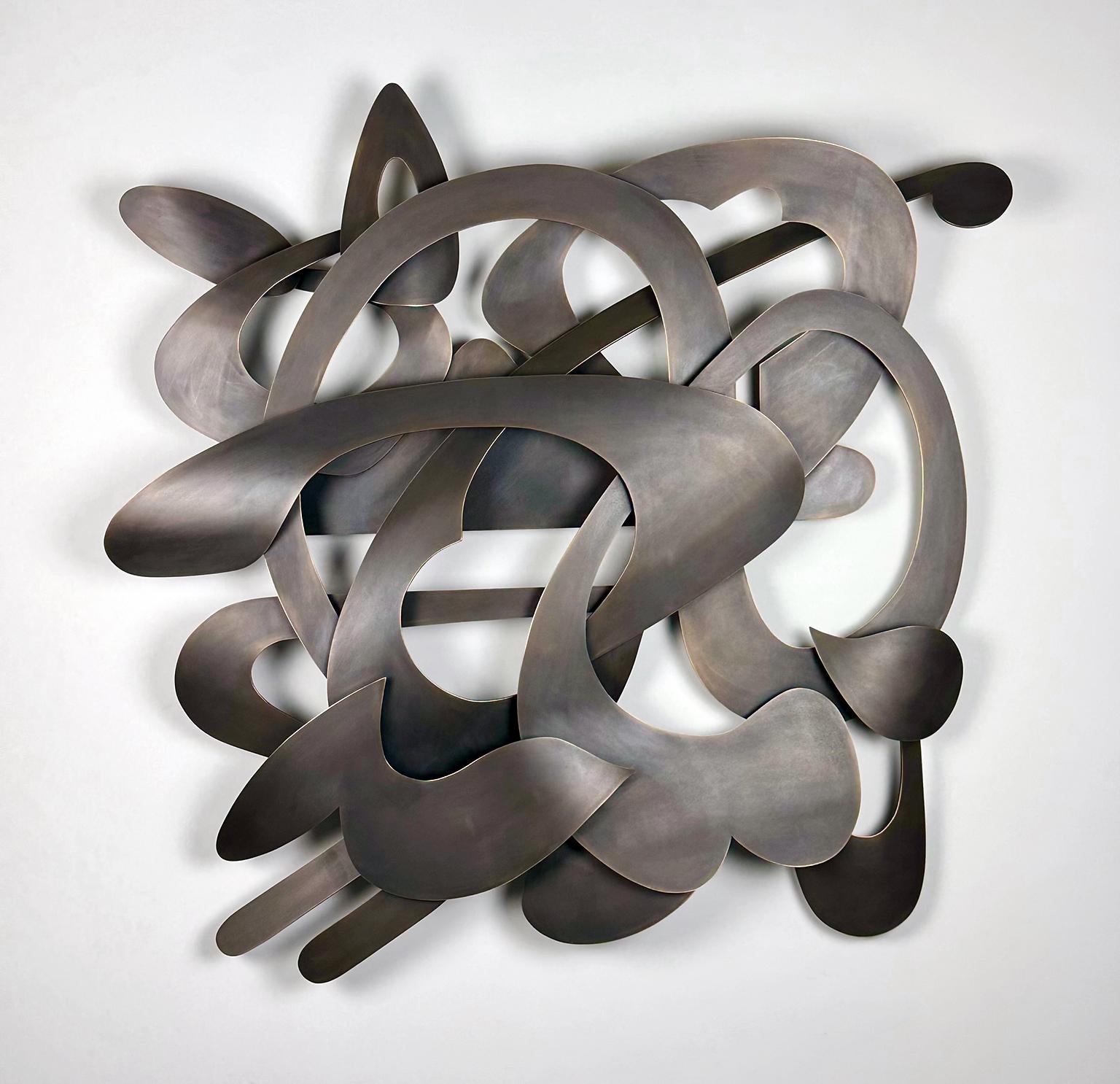 "Striper", Bronze Wall Relief Sculpture, Abstract, Metal, Contemporary