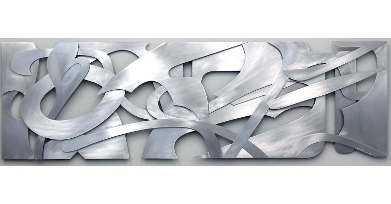Kevin Barrett Abstract Sculpture - "Velocity" Abstract Metal Wall Relief Sculpture in Welded Aluminum, Contemporary