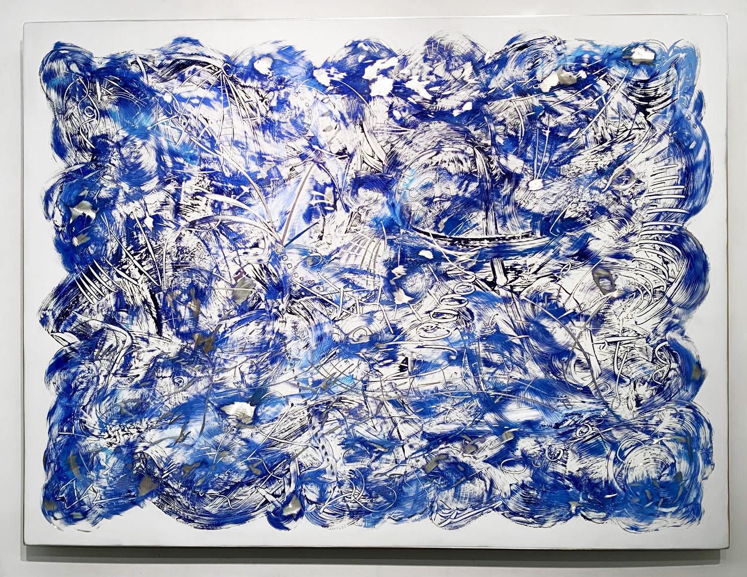 "Winter Blues", dipinto astratto e colorato su pannello di alluminio di Kevin Barrett