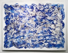 "Blues de invierno", colorida pintura abstracta sobre panel de aluminio de Kevin Barrett