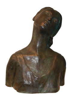 Vintage Bust Of A Young Woman Bronze Sculpture