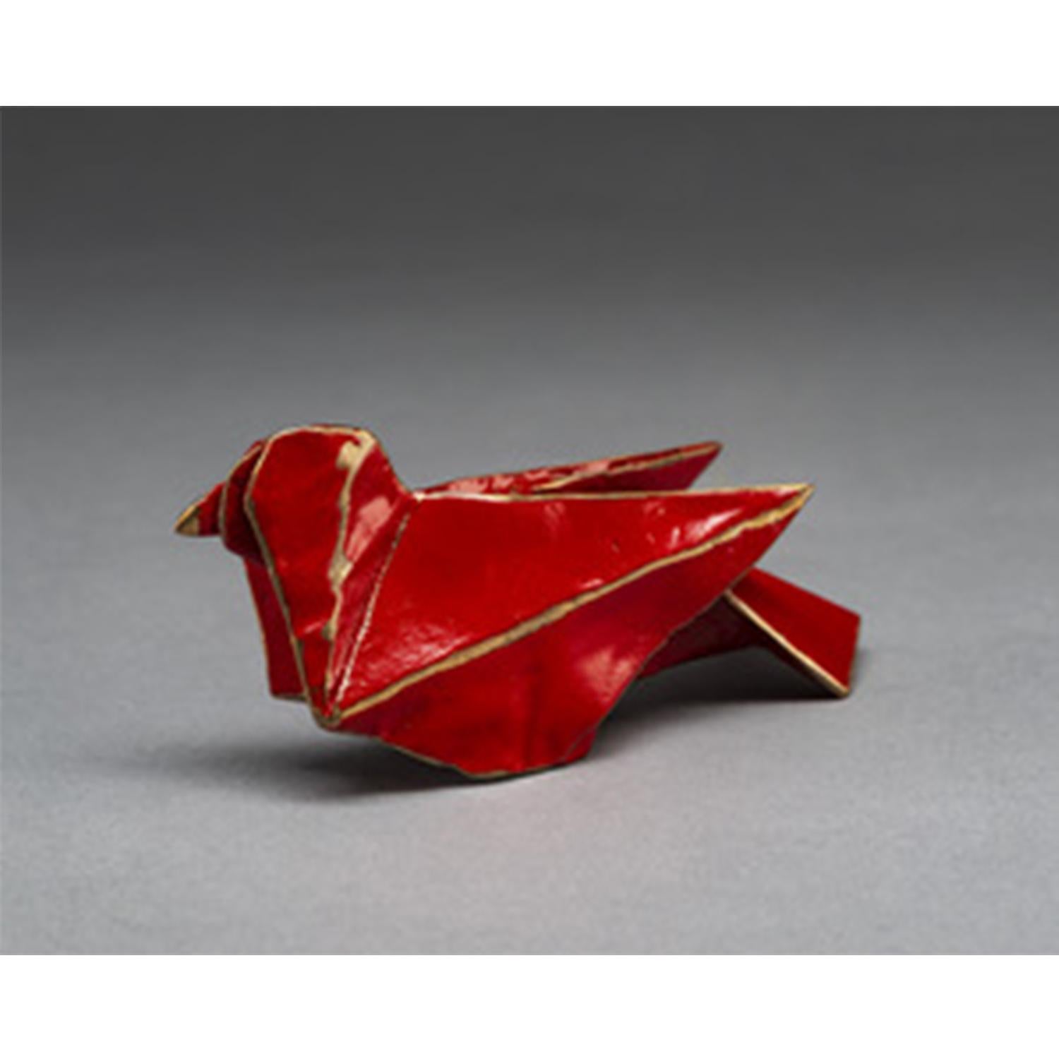 Kevin Box Figurative Sculpture - Bird in Hand (Red) - Robert J. Lang