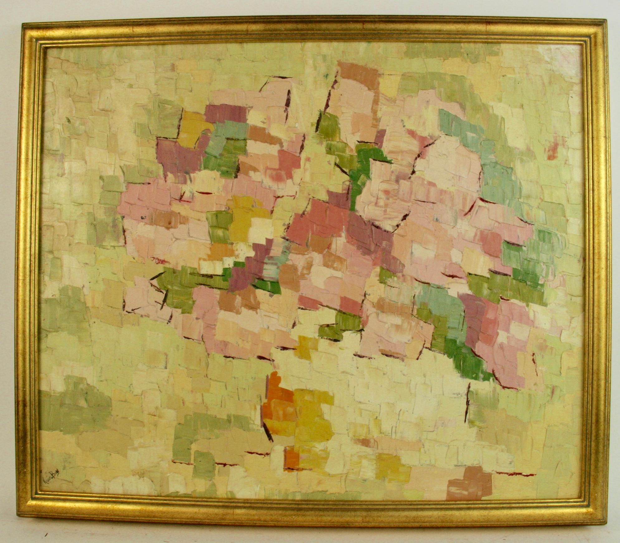 Kevin Bray Abstract Painting - Pink Palettes Abstract Oil on Canvas, Framed, Signed, 1970s, 22.5x26.5