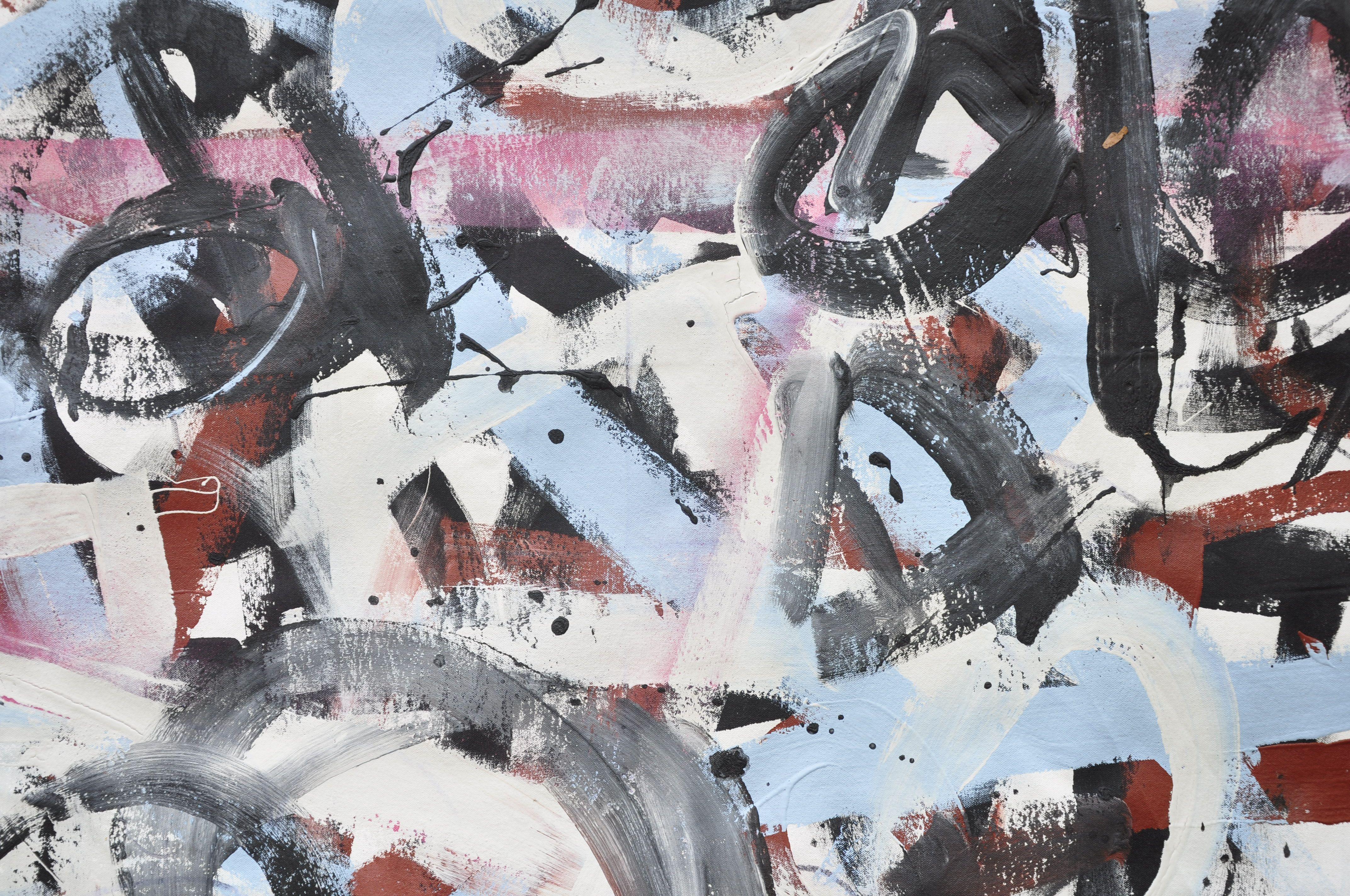 Las pinceladas abstractas crean una obra de arte única contrastada con las líneas rectas. Esto introduce al espectador en el arte desde el aspecto del movimiento inmediato.  :: Pintura :: Expresionismo Abstracto :: Esta pieza viene con un