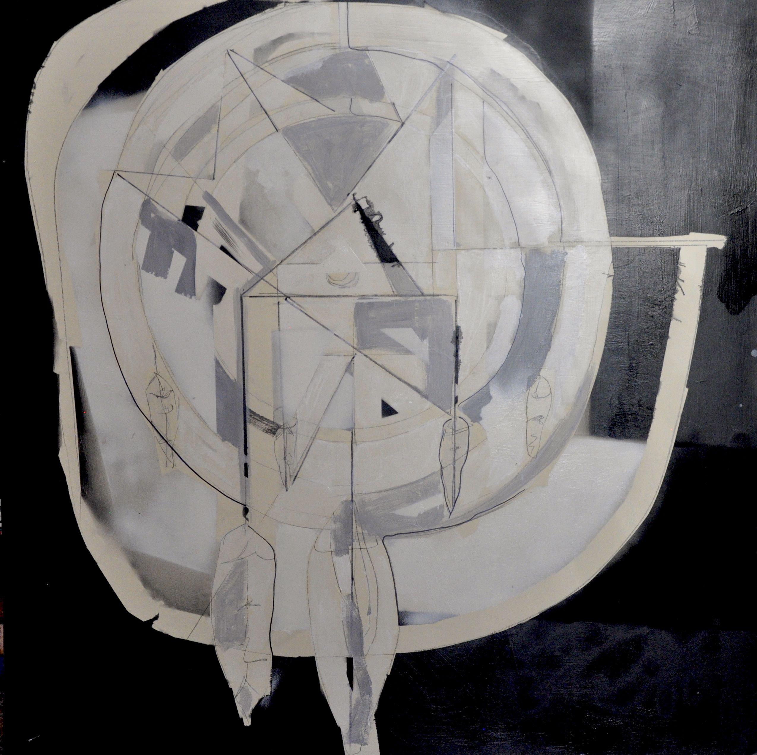 Abstract Painting di Kevin Brewerton - Scudo bianco, Pittura, Olio su pannello di Wood