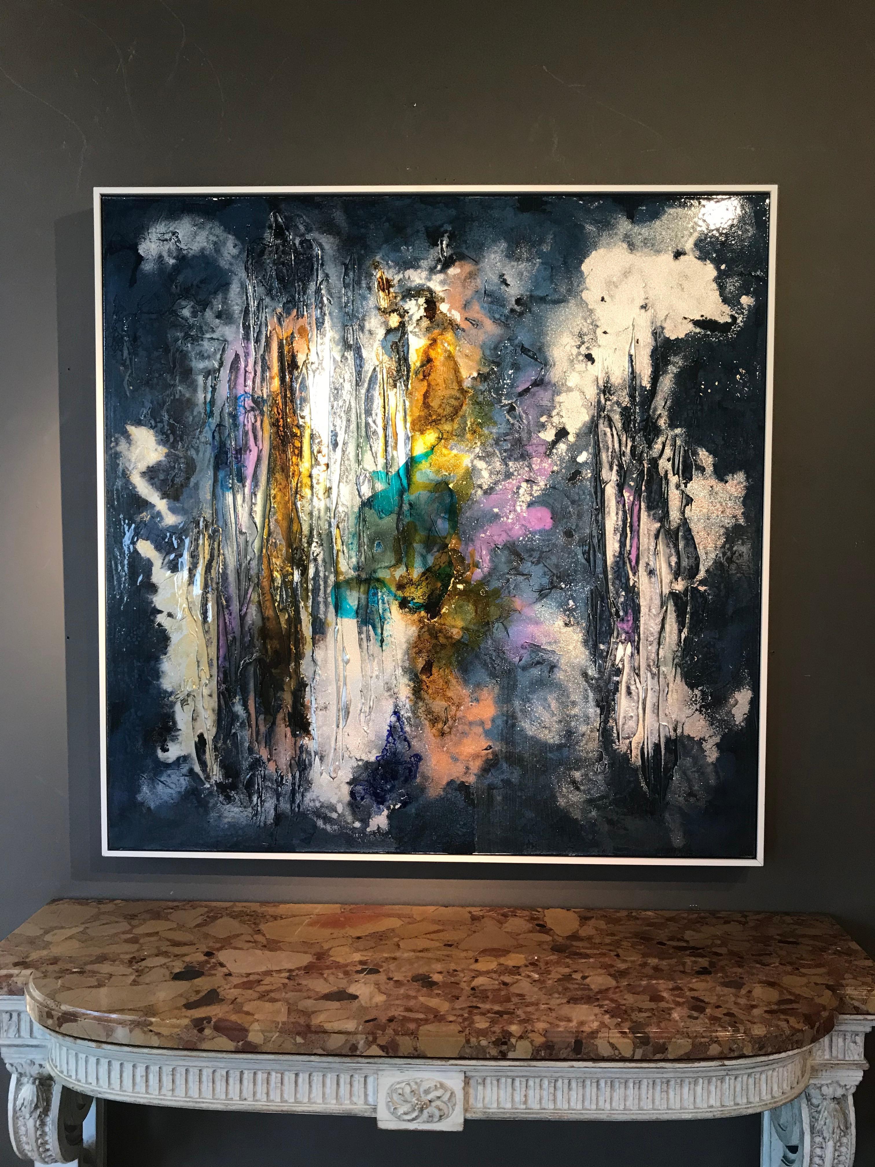 Dark Blue Contemporary Abstract Painting 'Beneath The Depths' by Kevin Burton  1