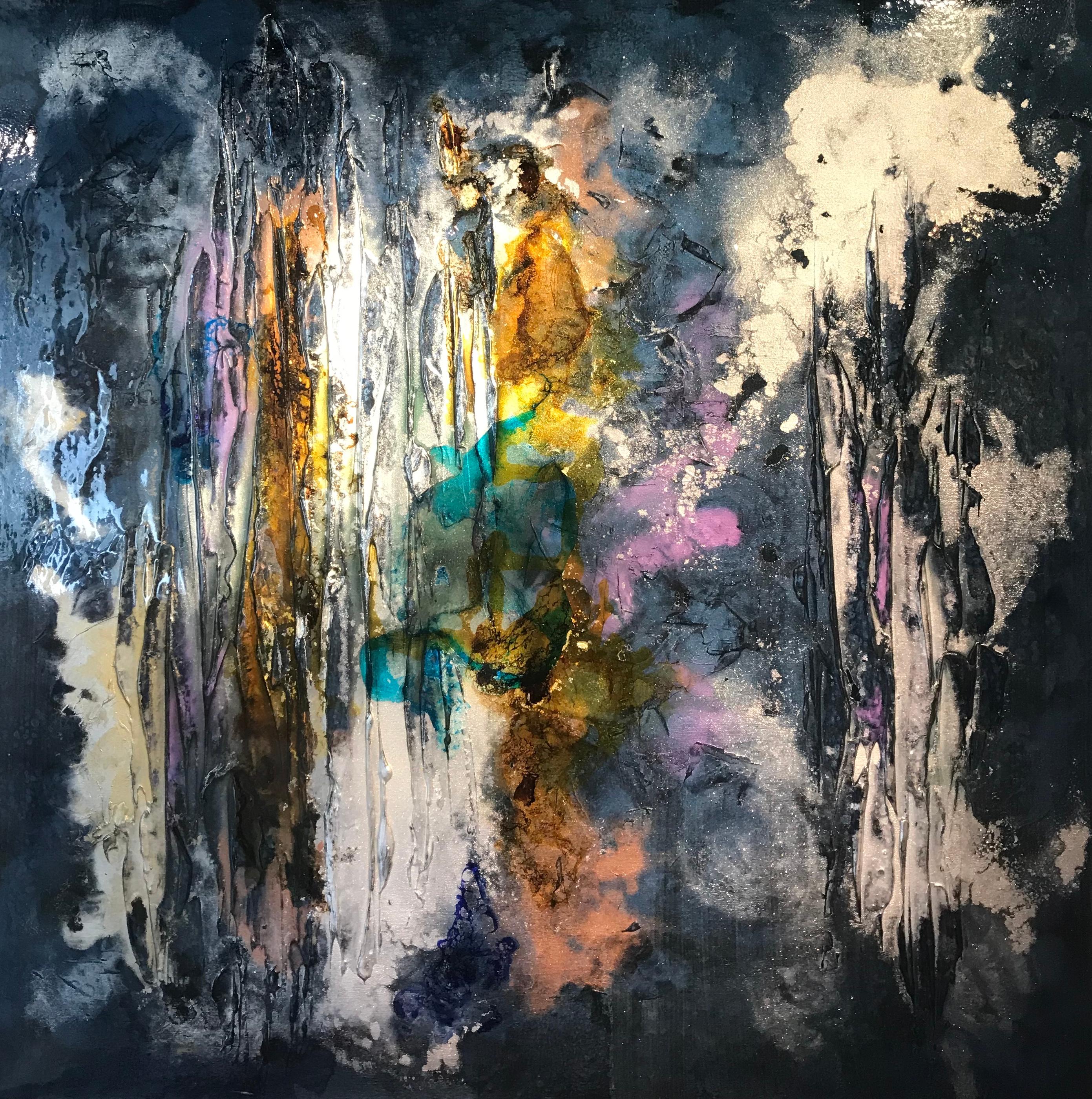 'Beneath the Depths' by Kevin Burton is a beautiful atmospheric contemporary abstract painting. The deep and rich colour palette creates a piece that is energetic and exciting.

The use of mixed media is visually interesting and imaginary.