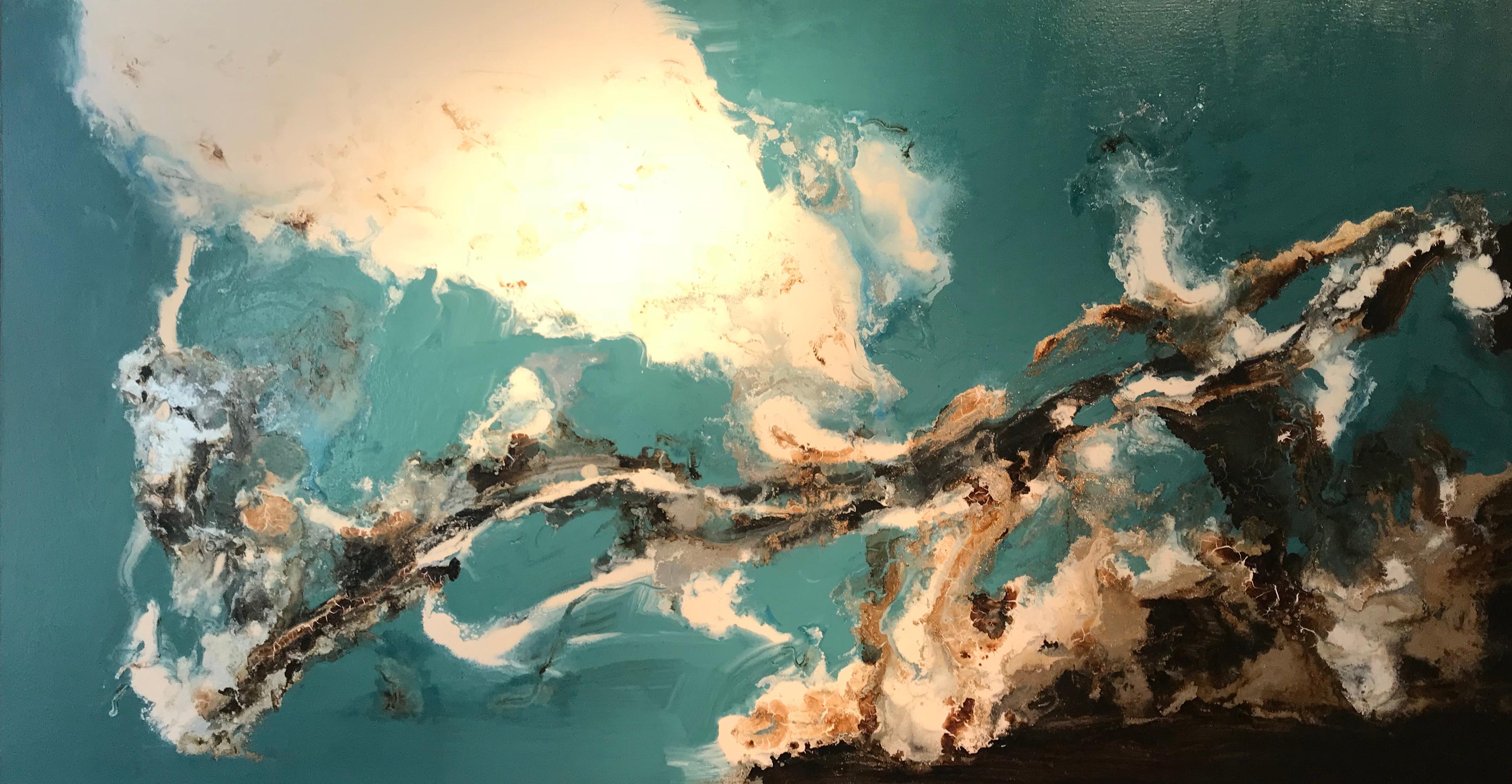 Mixed Media Contemporary Abstract Painting 'Turquoise Waters' by Kevin Burton 