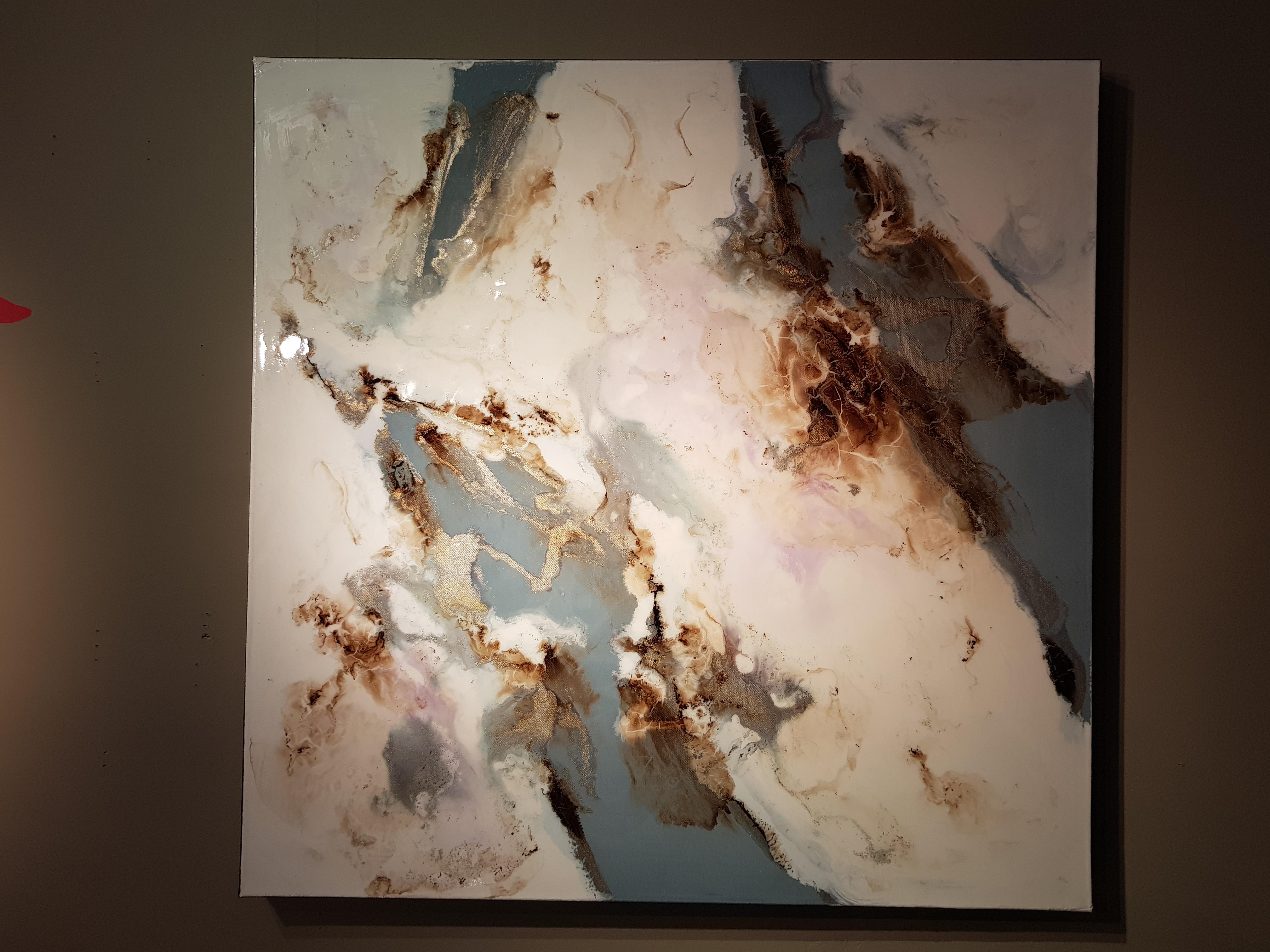 Kevin Burton Abstract Painting - 'Silver Clouds' Abstract Contemporary painting, silver, white, gold, copper
