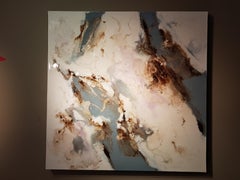 'Silver Clouds' Pittura astratta contemporanea, argento, bianco, oro, rame