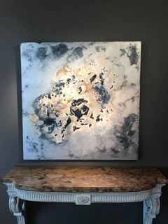 Silver & Gold Mixed Media Contemporary Abstract Painting 'Geode' by Kevin Burton