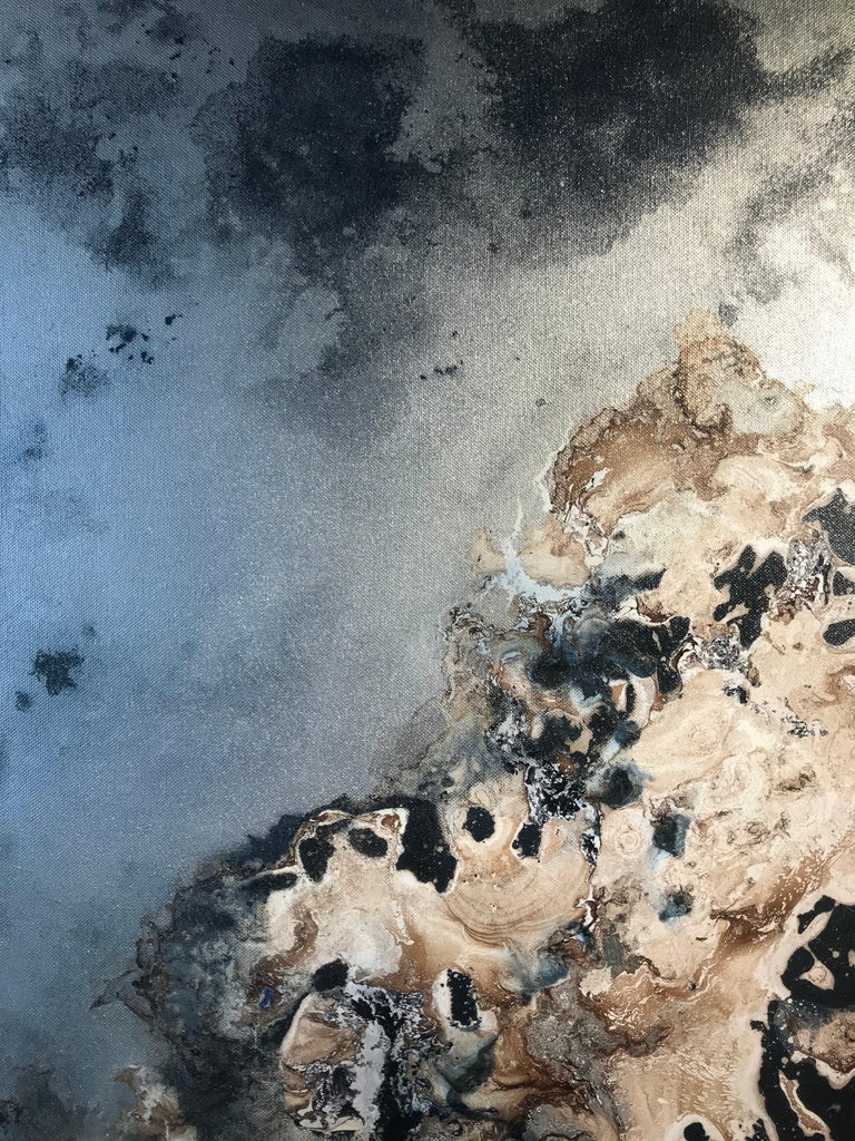 Kevin Burton Silver and Gold Mixed Media Contemporary Abstract Painting 'Geode' by Kevin