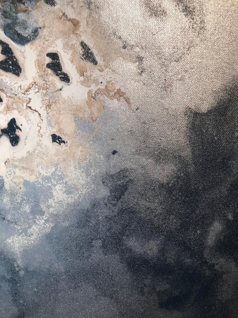 Kevin Burton Silver and Gold Mixed Media Contemporary Abstract Painting 'Geode' by Kevin