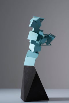Turquoise Dream Roads - Abstract Ceramic Geometric Sculpture