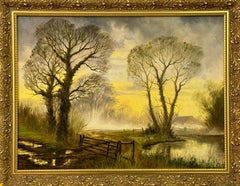 Moody Dawn Mist with Winter Trees in a Rural Village in the English Countryside