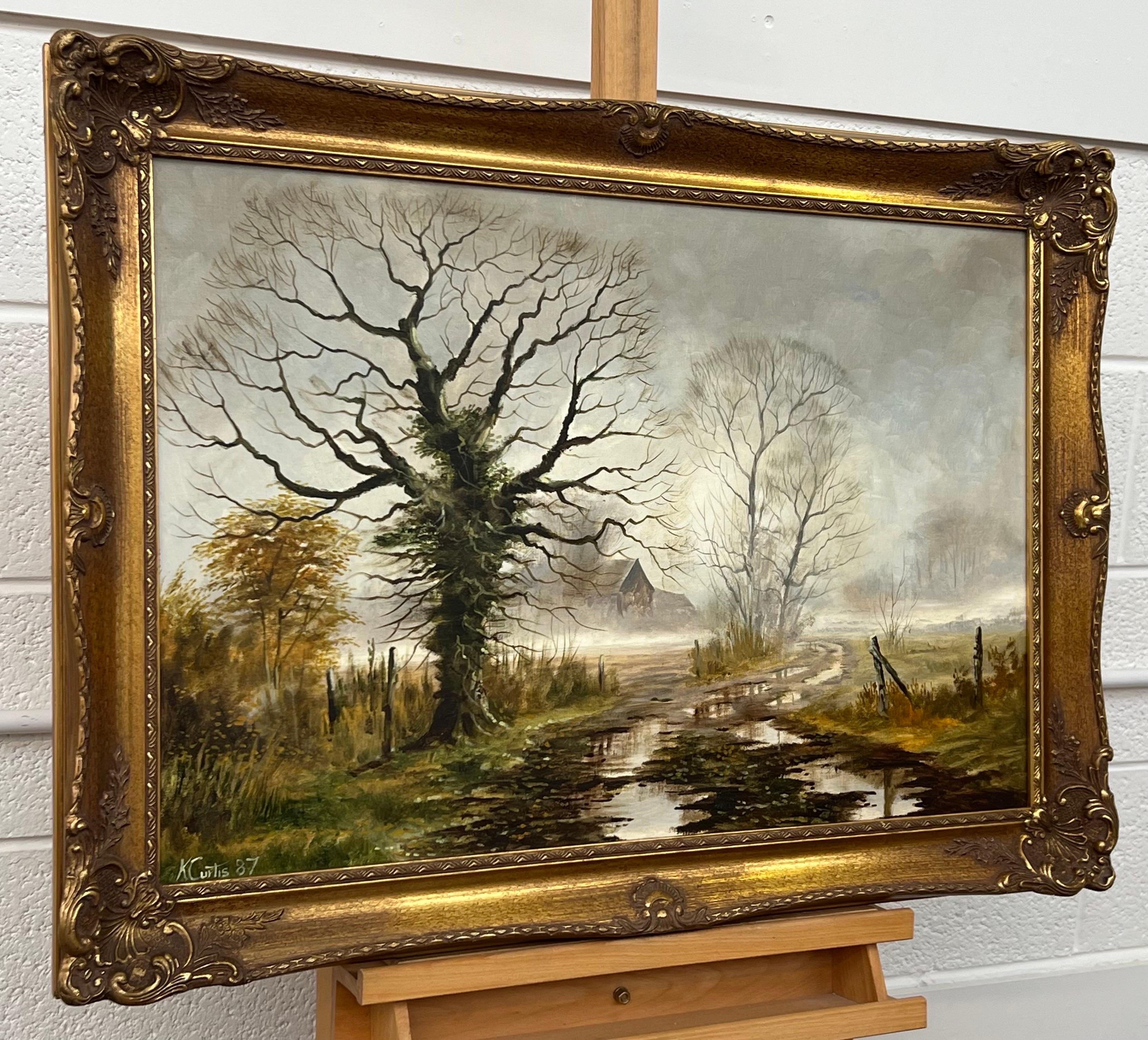 Lane's in inverno nel Suffolk, nella campagna inglese, di un artista britannico - Painting di Kevin Curtis