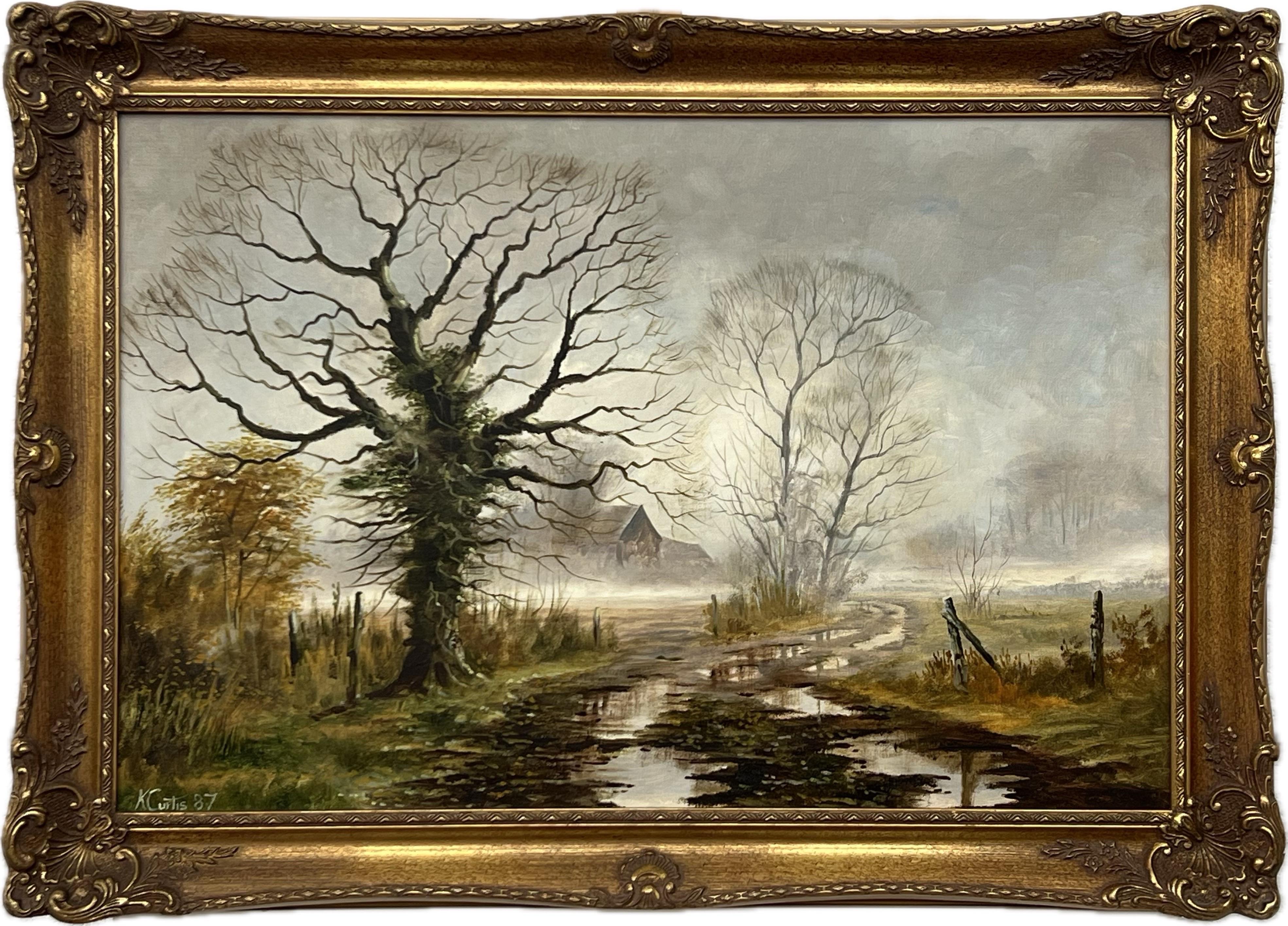 Landscape Painting di Kevin Curtis - Lane's in inverno nel Suffolk, nella campagna inglese, di un artista britannico