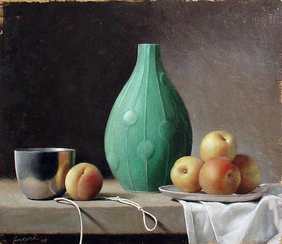 Kevin Frank Figurative Painting - Vase with Peaches