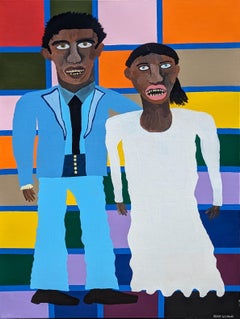 "Debutante ball" Contemporary Colorful Outsider Art Figurative Portrait Painting