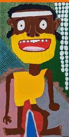 "Garma festival" Peinture contemporaine d'art brut coloré Portrait figuratif