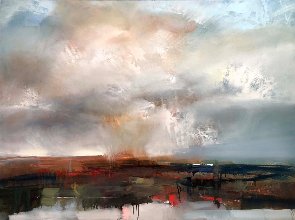Kevin Kearns Landscape Painting - Sunlight Shining Through Clouds