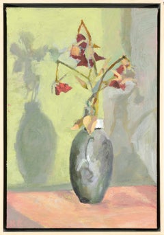 Huile sur toile « Drie Flowers in Raku Vase »