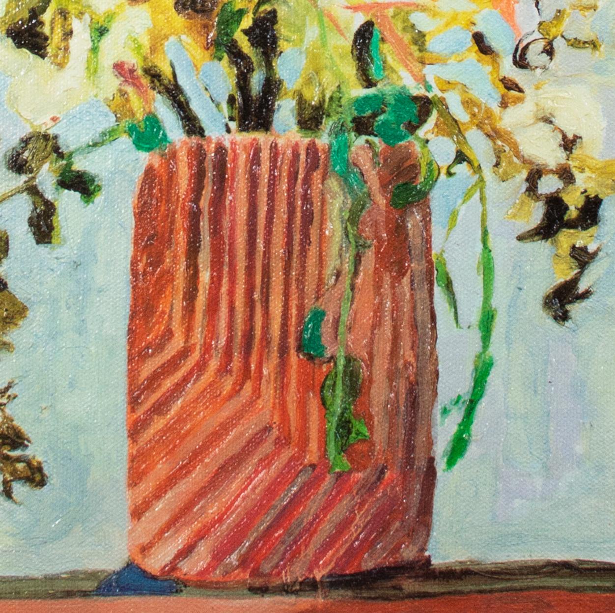 Dried Flowers in einer Steingutvase mit Giclee-Druck in Frühlingsfarben als Geschenkdekoration für Mutter (Grau), Still-Life Print, von Kevin Knopp