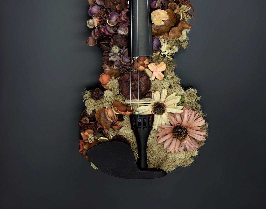 Yin and Yang. Color Photographs of a Assembled Violins Body Sculpture For Sale 5