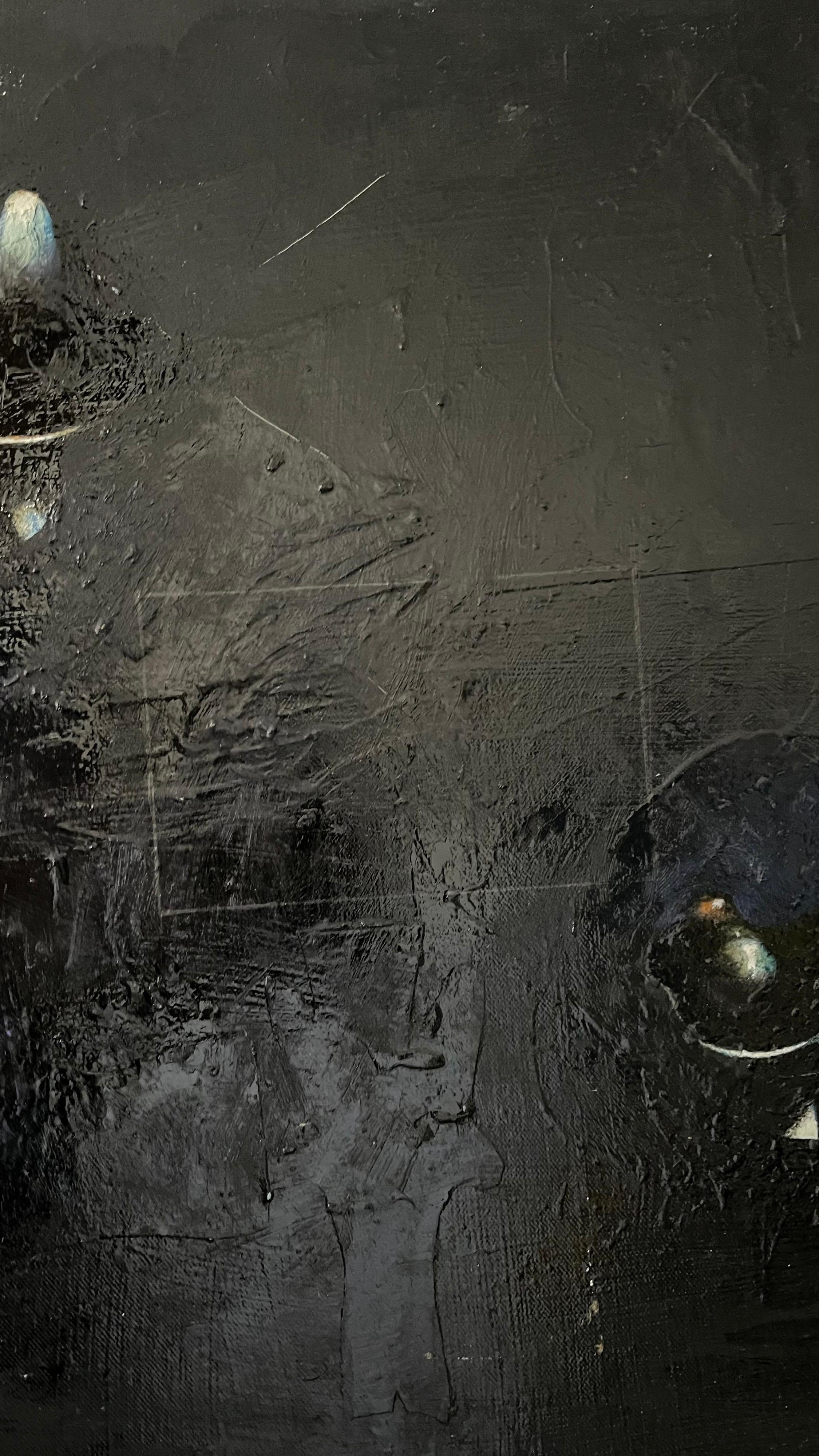 Minimalista  Pittura a olio nera, collage, tecnica mista su tela Kevin Larmon in vendita 10