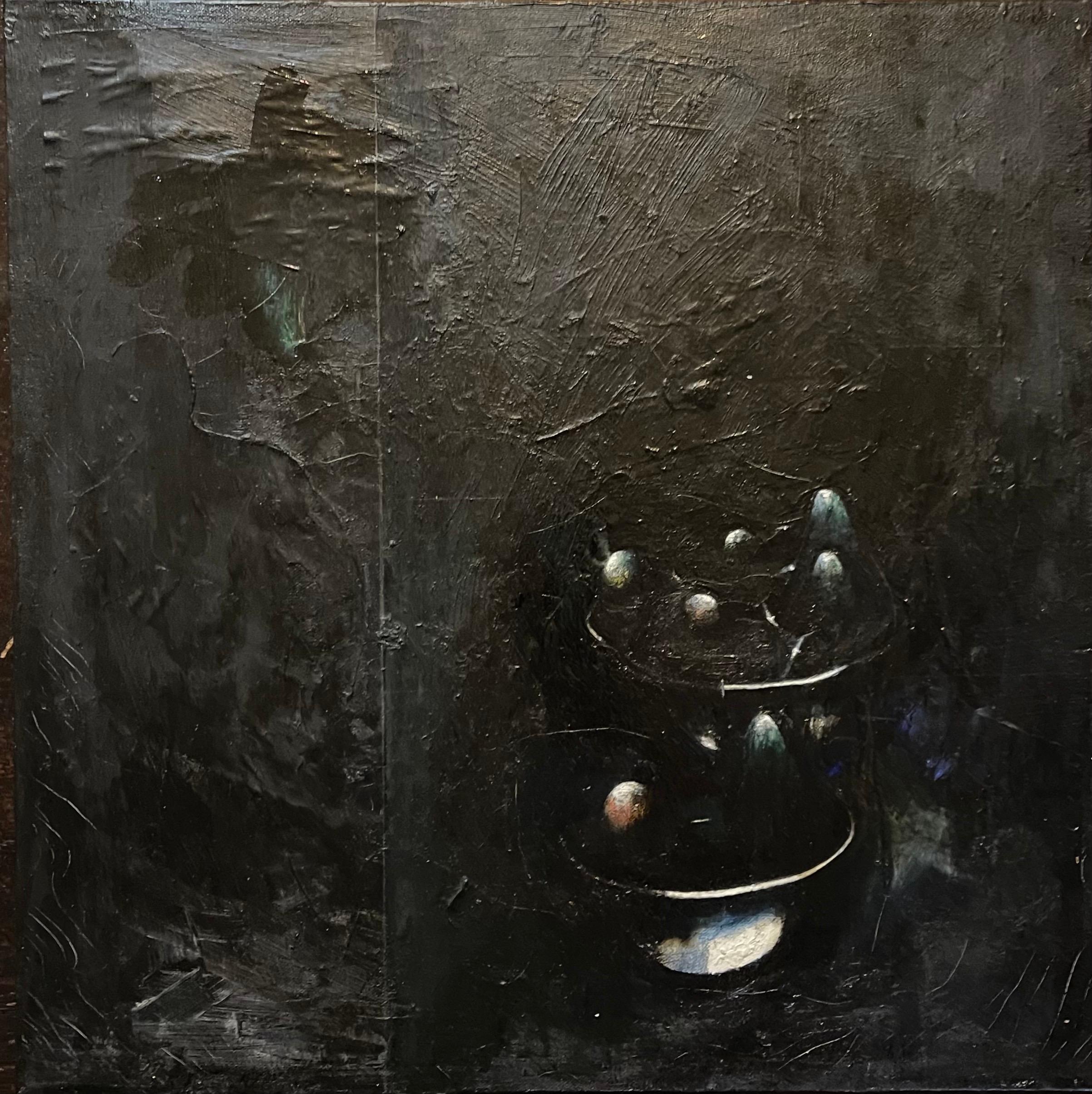 Minimalista  Pittura a olio nera, collage, tecnica mista su tela Kevin Larmon in vendita 10