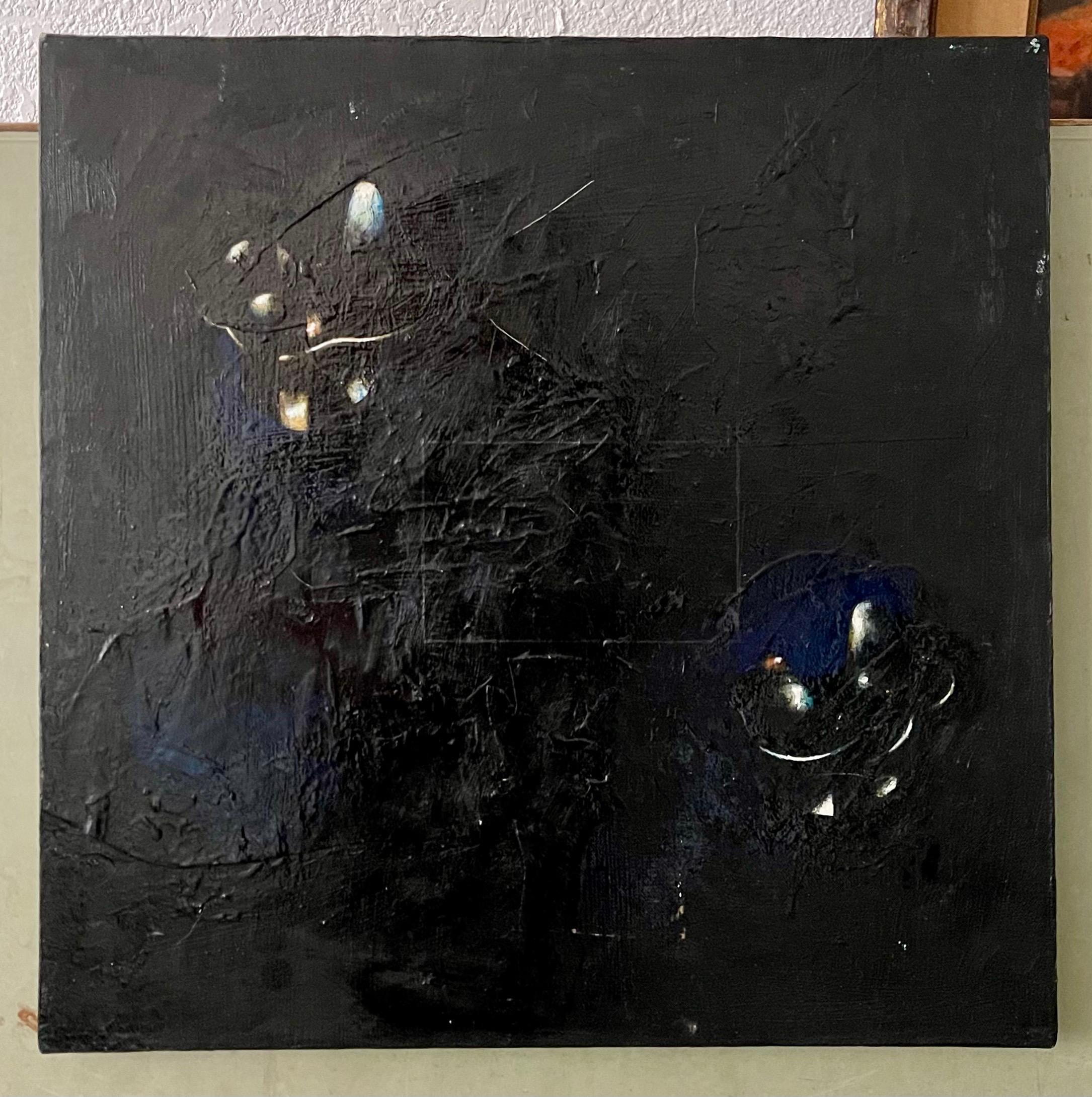 Minimalist  Black Oil Painting, Collage, Mixed Media on Canvas Kevin Larmon  For Sale 8