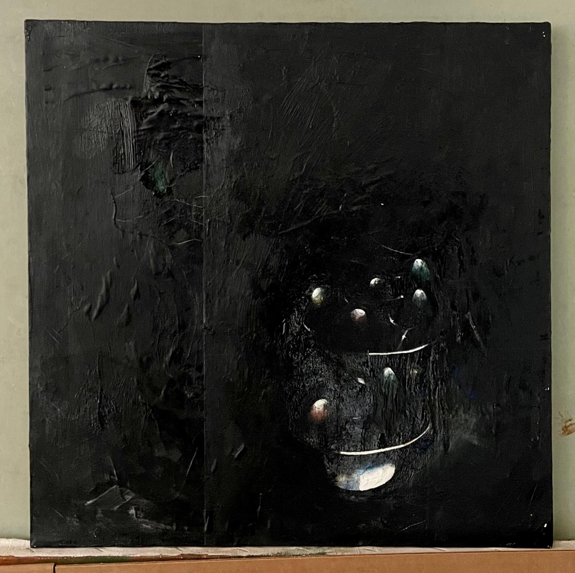 Minimalista  Pittura a olio nera, collage, tecnica mista su tela Kevin Larmon in vendita 11