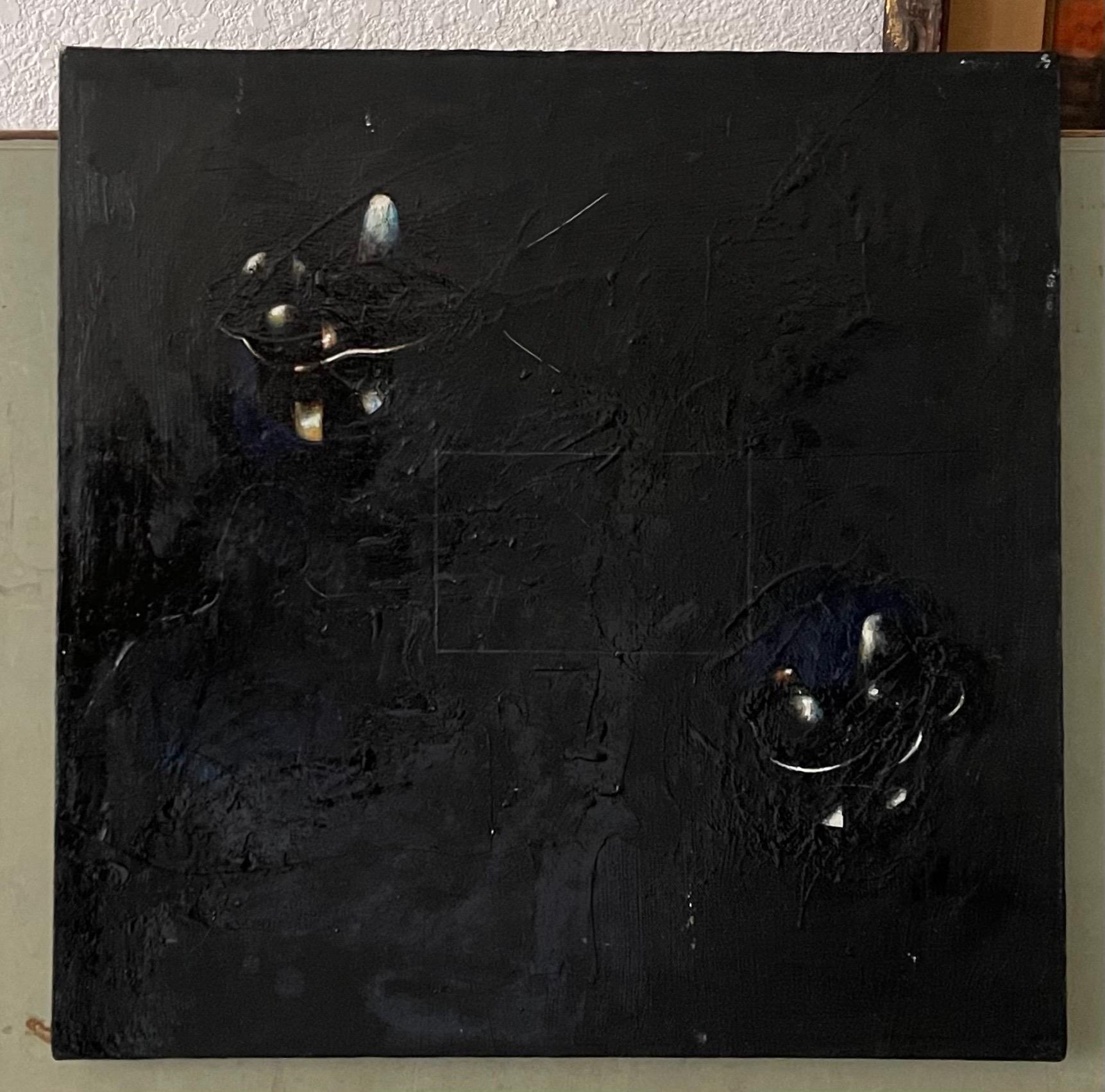 Minimalist  Black Oil Painting, Collage, Mixed Media on Canvas Kevin Larmon  For Sale 9