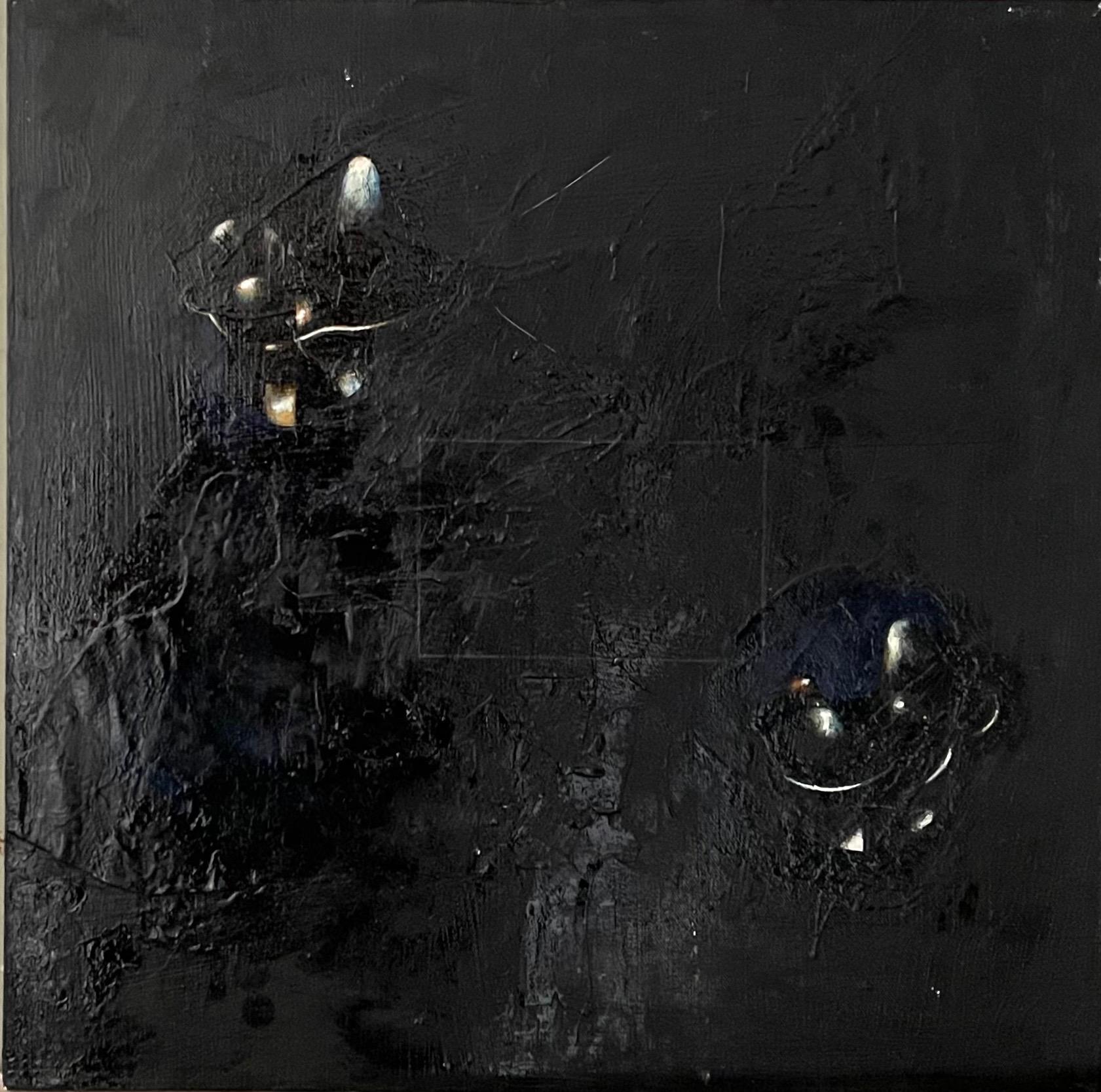 Minimaliste  Peinture à l'huile noire, collage, technique mixte sur toile Kevin Larmon  en vente 1