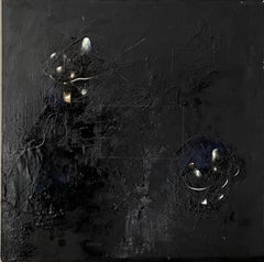 Minimalist  Black Oil Painting, Collage, Mixed Media on Canvas Kevin Larmon