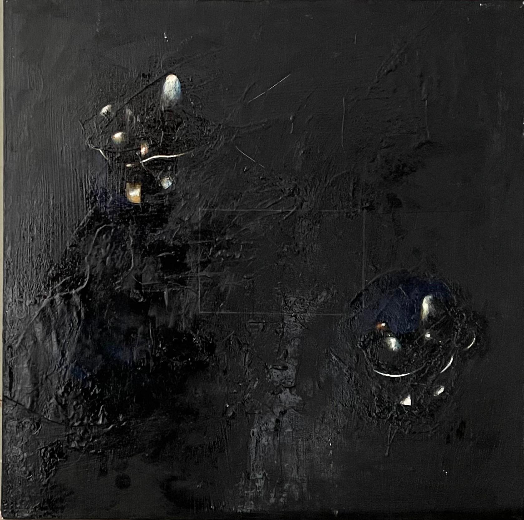 Minimalista  Pittura a olio nera, collage, tecnica mista su tela Kevin Larmon in vendita 1
