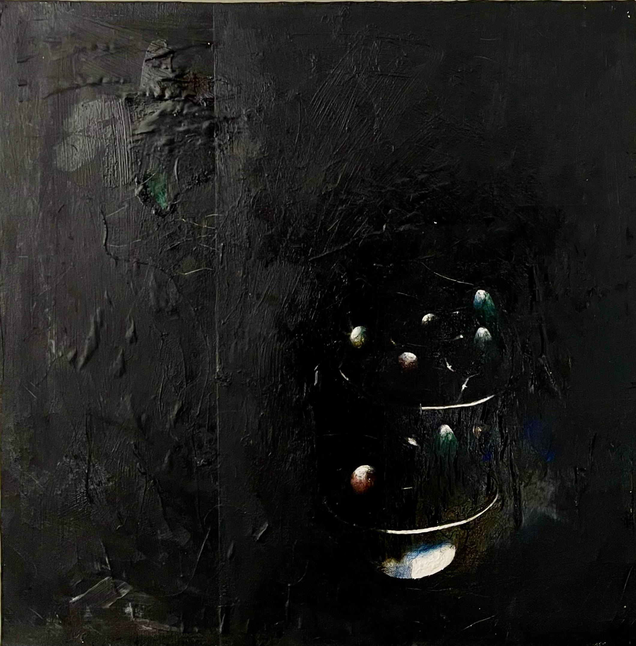 Minimalista  Pittura a olio nera, collage, tecnica mista su tela Kevin Larmon in vendita 1