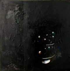 Minimalist  Black Oil Painting, Collage, Mixed Media on Canvas Kevin Larmon