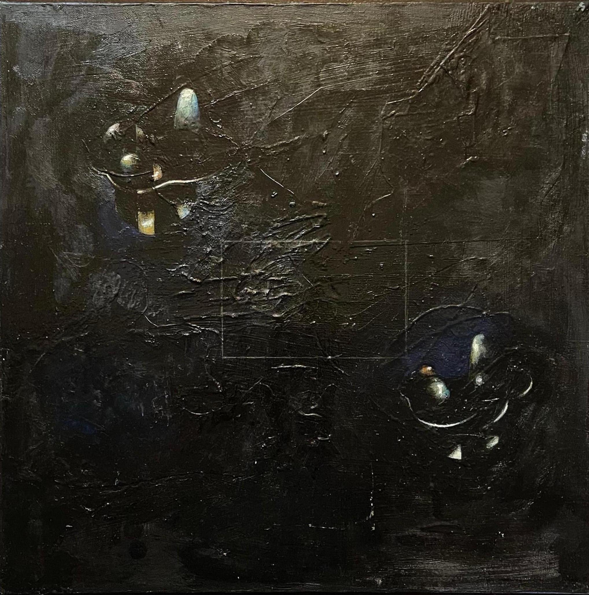 Minimalista  Pittura a olio nera, collage, tecnica mista su tela Kevin Larmon in vendita 2