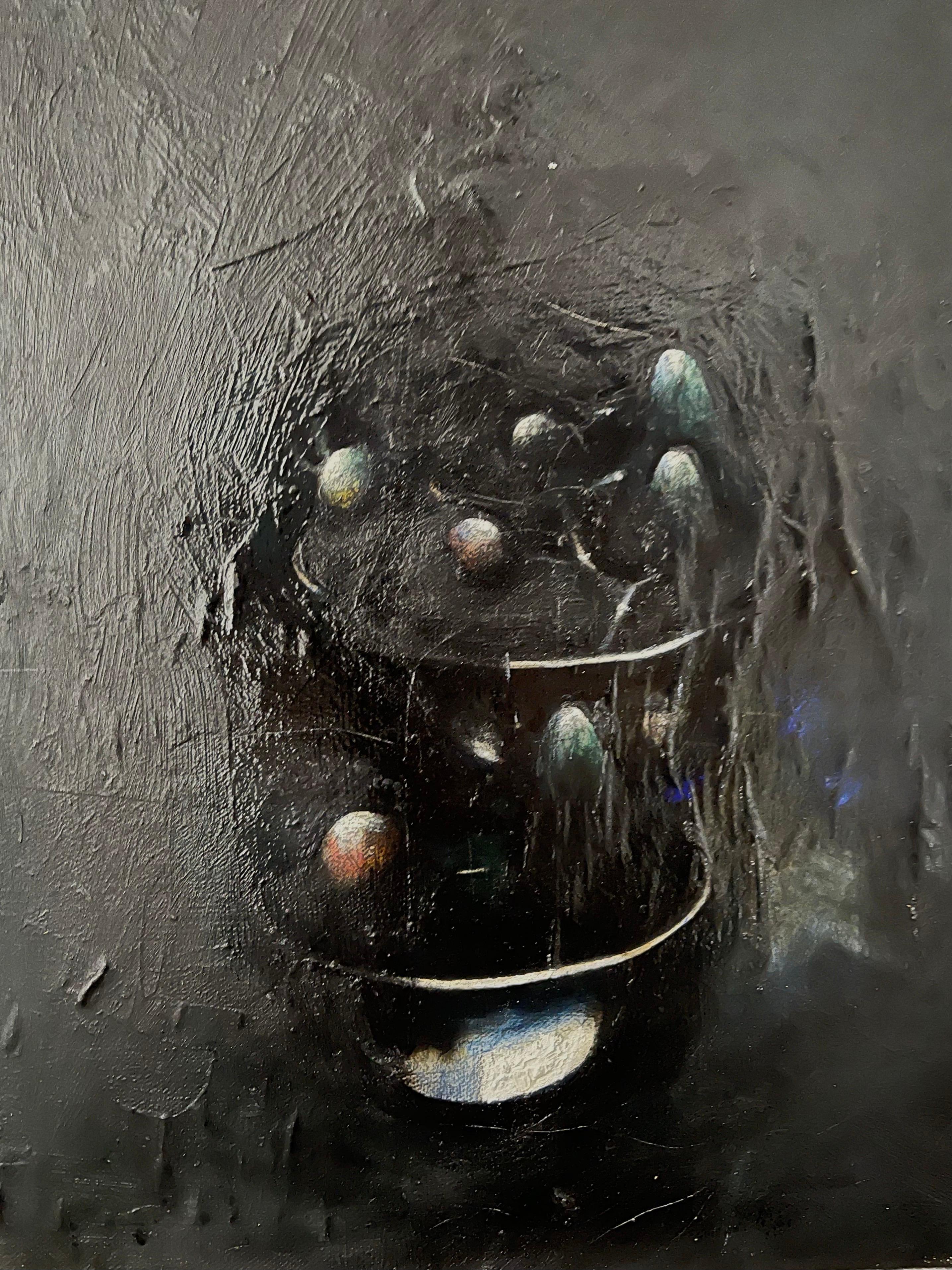 Minimalista  Pittura a olio nera, collage, tecnica mista su tela Kevin Larmon in vendita 7