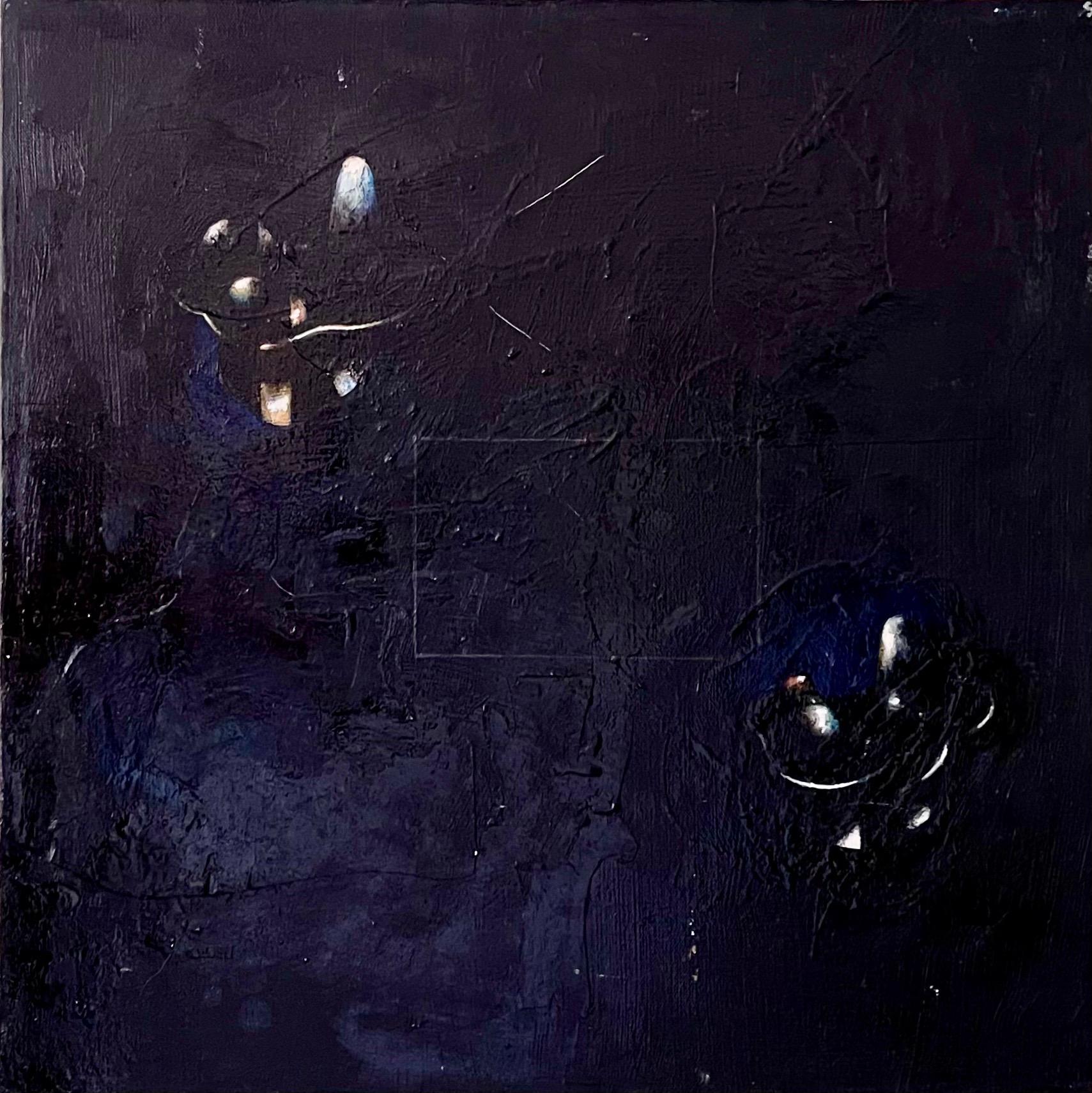 Minimaliste  Peinture à l'huile noire, collage, technique mixte sur toile Kevin Larmon 