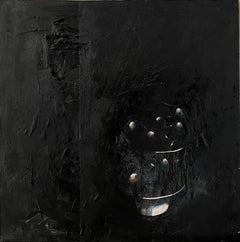 Vintage Minimalist  Black Oil Painting, Collage, Mixed Media on Canvas Kevin Larmon