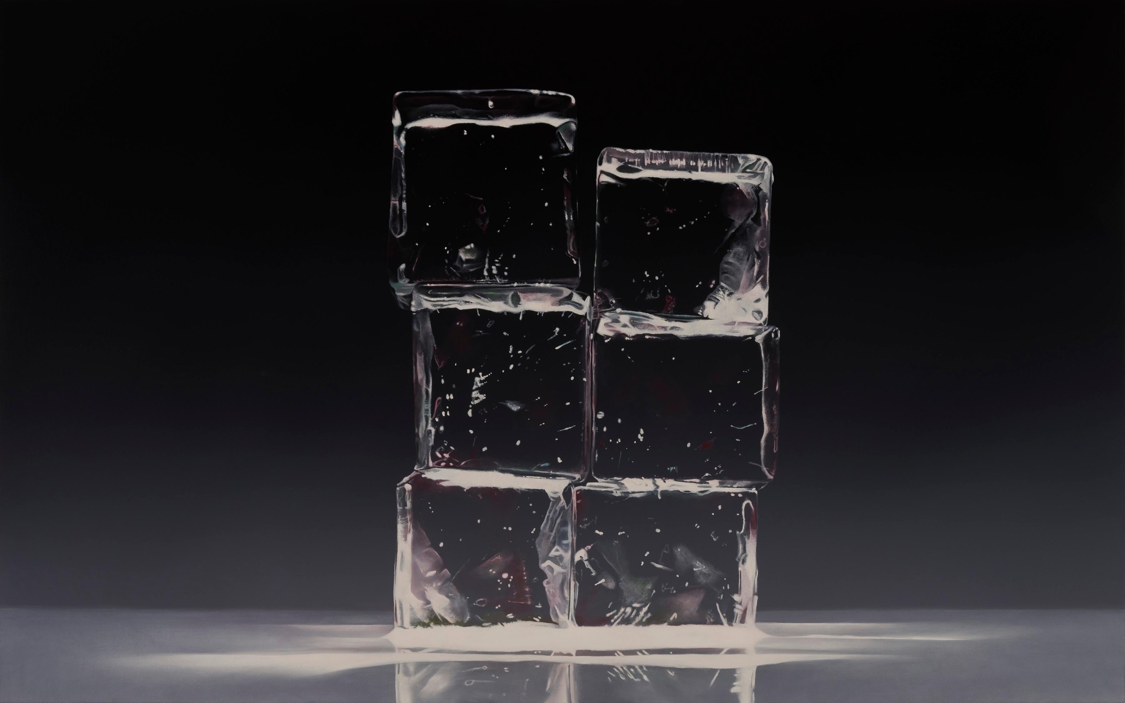 Kevin Palme Still-Life Painting - GHOSTS - Contemporary Realism / Still Life with Ice Cubes / Impermanence