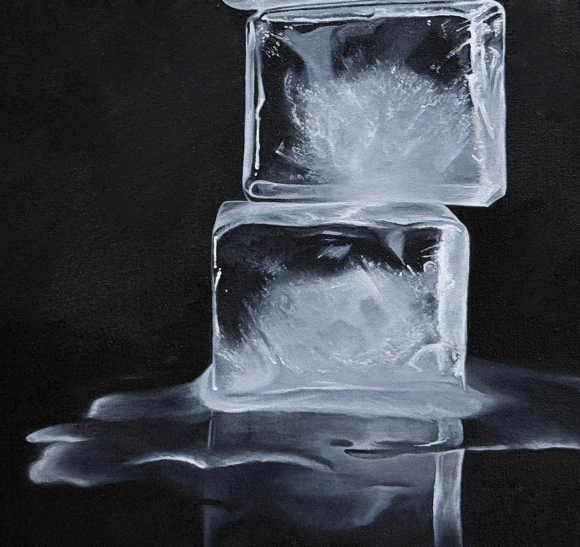 OBELISK, REMINISCENCE - Still life of Ice Cubes / Realism / High Contrast - Black Still-Life Painting by Kevin Palme