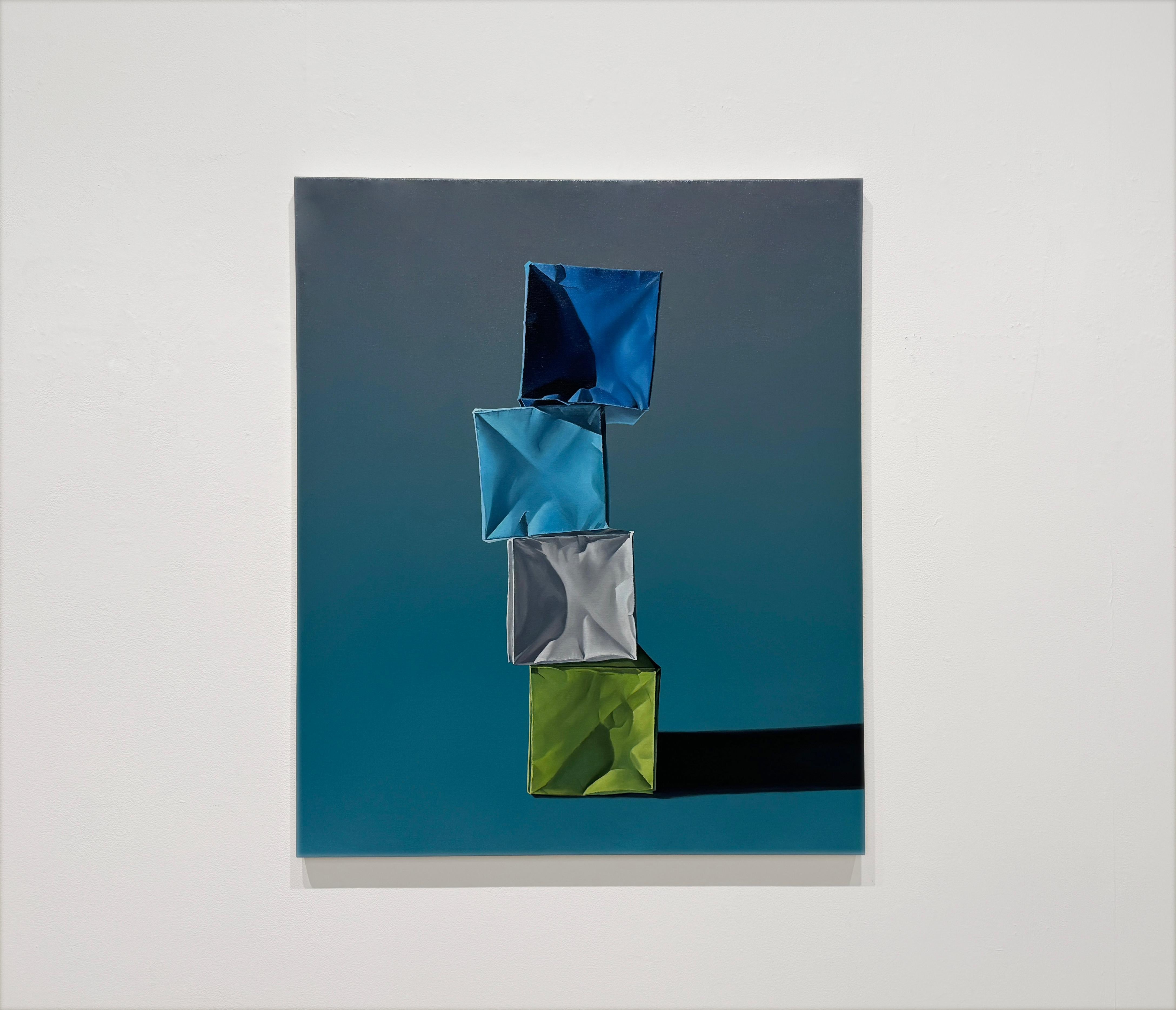 CAJAS DE PAPEL: GRADIENTE FRÍO SOBRE GRIS FRÍO - Bodegón / Origami / Realismo - Painting de Kevin Palme