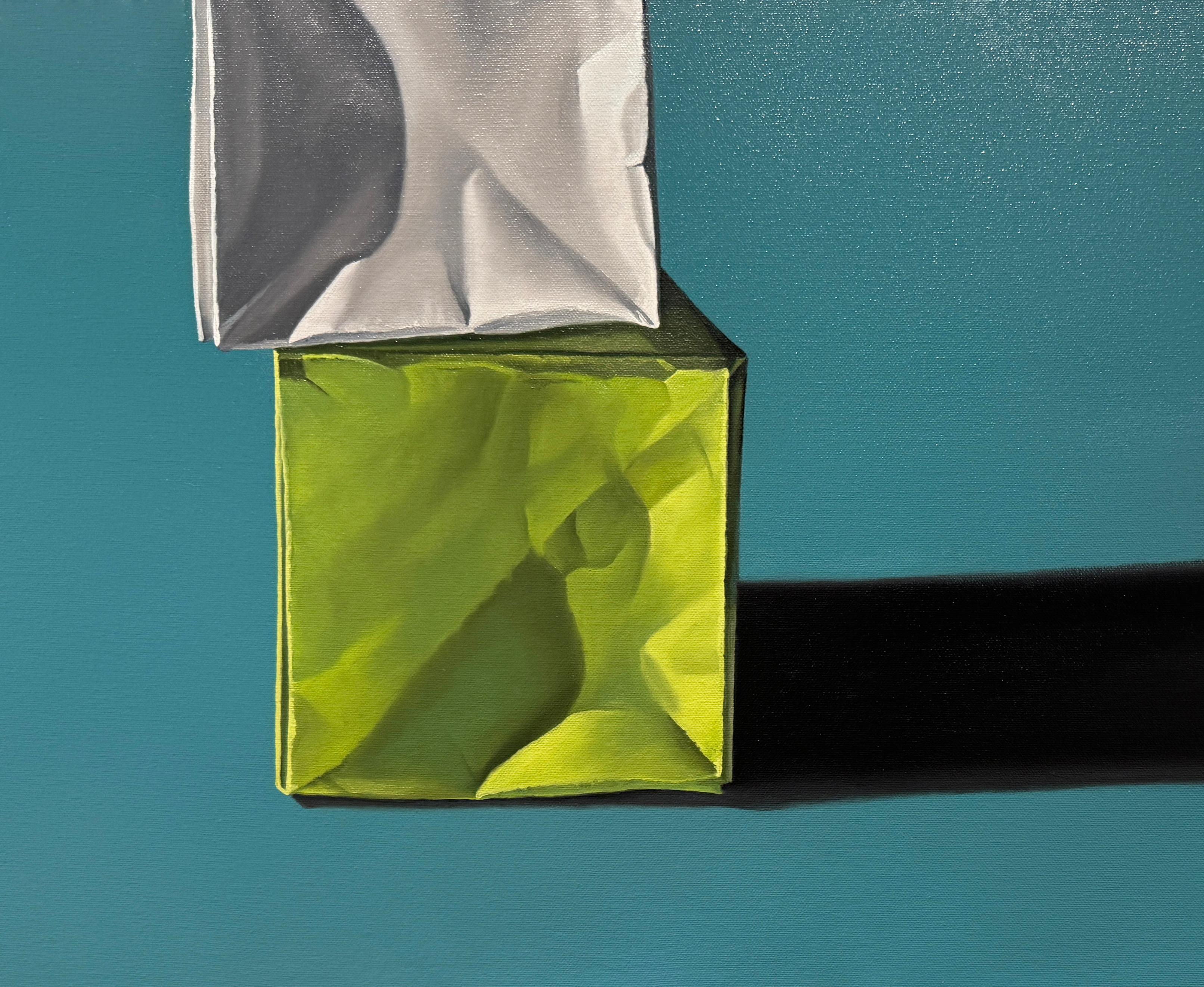 CAJAS DE PAPEL: GRADIENTE FRÍO SOBRE GRIS FRÍO - Bodegón / Origami / Realismo - Still-Life Painting Azul de Kevin Palme